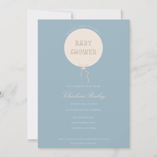 Baby Shower Inbjudan Minimal Ballong (Framsida)