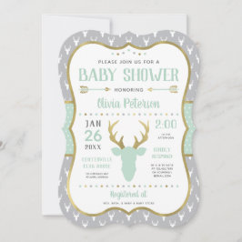 Baby Shower-inbjudan, Mint, Grått, Guld Inbjudningar