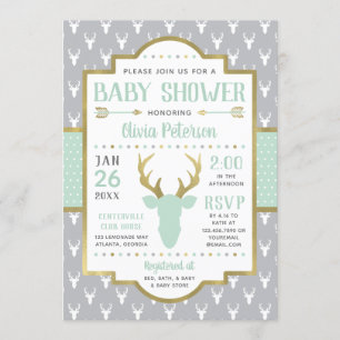 Baby Shower-inbjudan, Mint, Grått Inbjudningar
