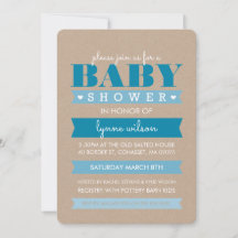 BABY SHOWER INBJUDAN modern, kraftsäcksvitt BLUE