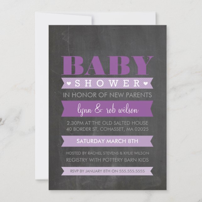 BABY SHOWER INBJUDAN moderna lila av kretskort (Framsida)