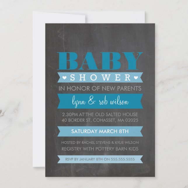 BABY SHOWER INBJUDAN, modernt kritblått Inbjudningar (Framsida)