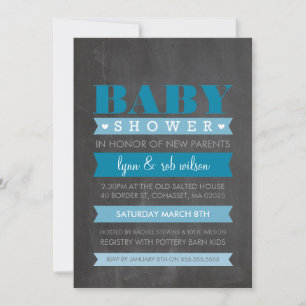 BABY SHOWER INBJUDAN, modernt kritblått Inbjudningar