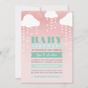 BABY SHOWER INBJUDAN ombre akvarell mint korall