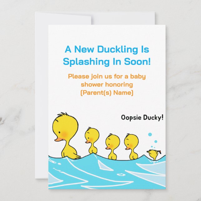 Baby Shower Inbjudan – Oopsie Ducky (Framsida)