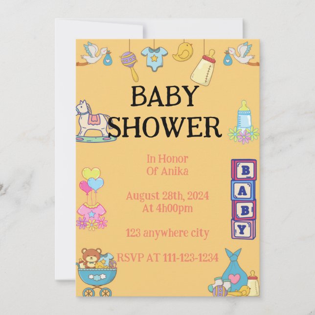 BABY SHOWER-INBJUDAN, ORANGE-INBJUDAN SPARA DATUMET (Framsida)