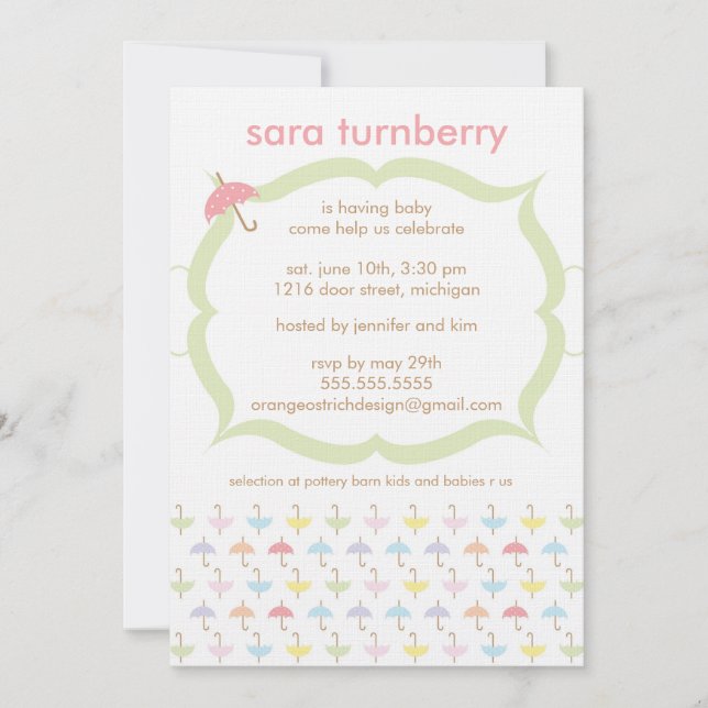 Baby Shower Inbjudan - Paraply (Framsida)