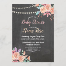 Baby Shower Inbjudan Peach Flower Party Lilac Krit