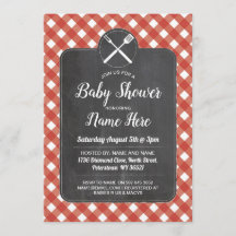 Baby Shower Inbjudan Red Gingham Chalk BBQ Stil