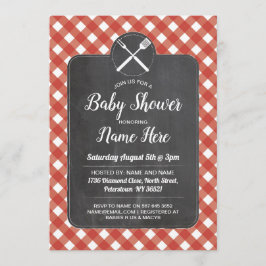 Baby Shower Inbjudan Red Gingham Chalk BBQ Stil