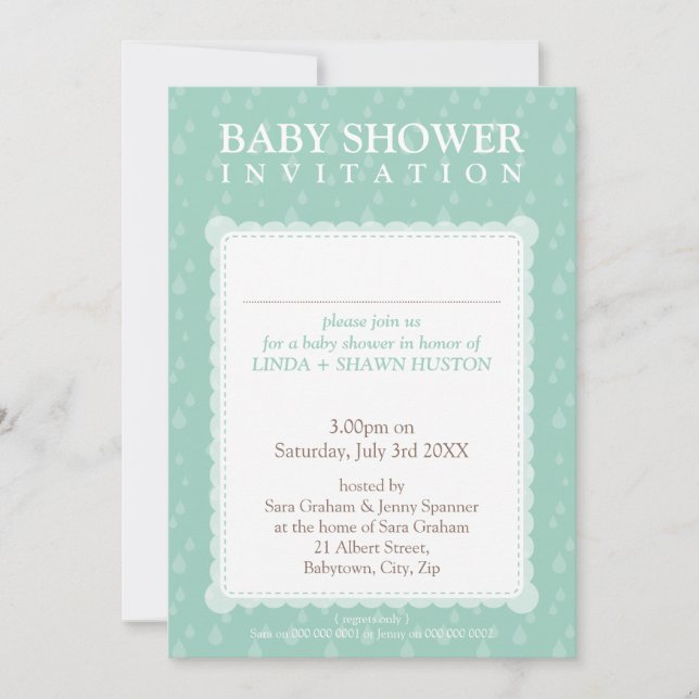 BABY SHOWER INBJUDAN :: regndroppar 5P (Framsida)