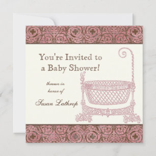 Baby Shower Inbjudan - Rosa Brown Damask Cradle