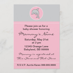 Baby Shower Inbjudan. Rosa Delfin. 5" x 7" Inbjudningar