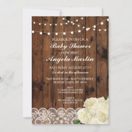 Baby Shower Inbjudan Rustic Party Snöre Wood Ro