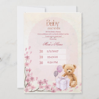 Baby Shower Inbjudan | Sälggrön Teddybjörn Bab