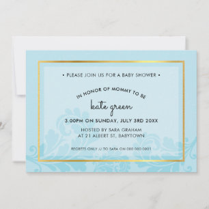 BABY SHOWER INBJUDAN söt, blomstrande blek blå gul