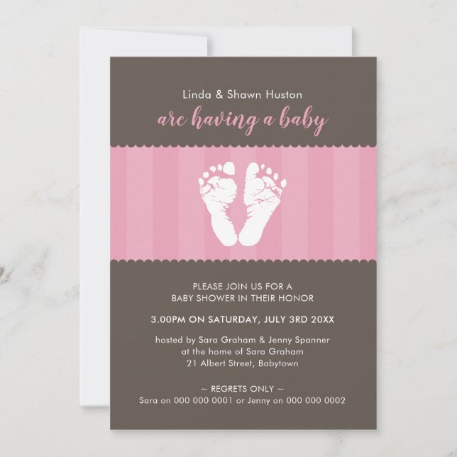 BABY SHOWER INBJUDAN söta hjärtfotavtryck fötter r (Framsida)
