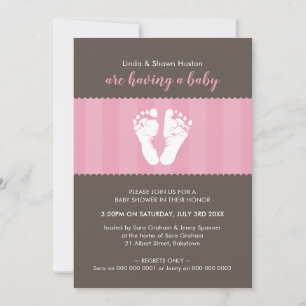 BABY SHOWER INBJUDAN söta hjärtfotavtryck fötter r