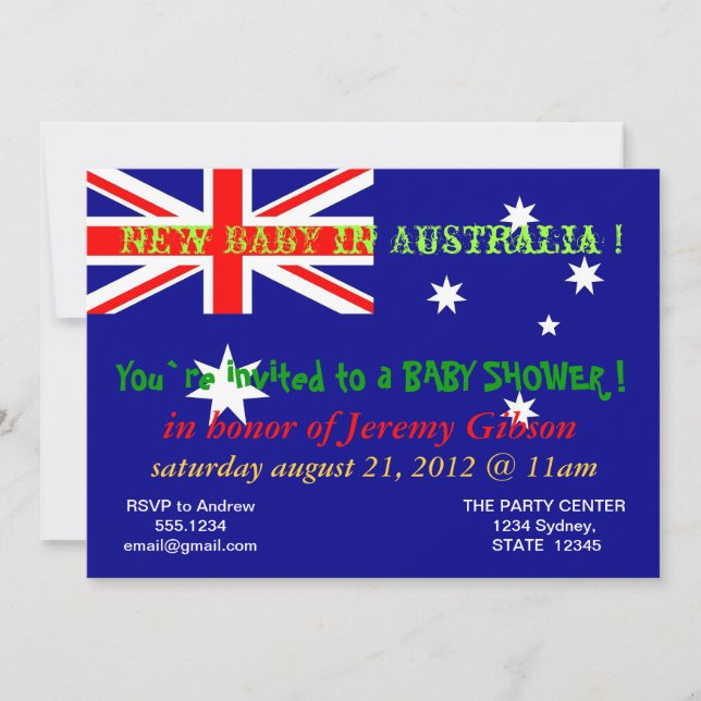 Baby Shower-inbjudan till Australiens Flagga Inbjudningar (Framsida)