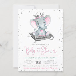 Baby Shower-inbjudan till flicka Elephant Princess Inbjudningar