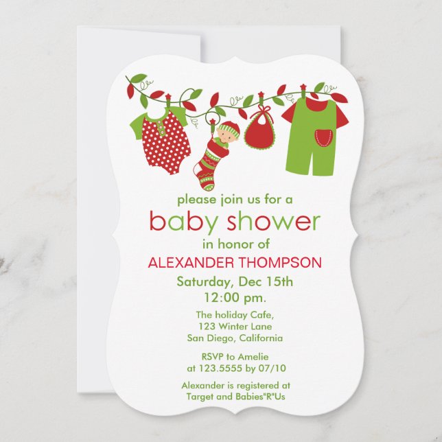 Baby Shower-inbjudan till julen i Baby, Tvätt Boy Inbjudningar (Framsida)