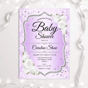 Baby Shower - inbjudan till Lila i Silver White