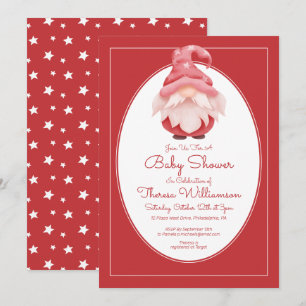 BABY SHOWER Inbjudan till Red Star Gnome Baby Sh