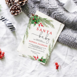 Baby Shower-inbjudan till Santa Baby Winter Flower Inbjudningar