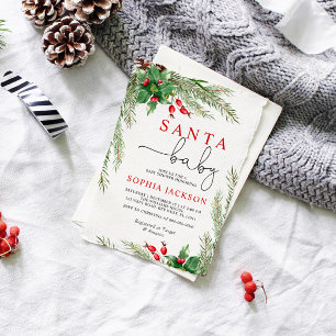 Baby Shower-inbjudan till Santa Baby Winter Flower Inbjudningar