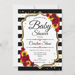 Baby Shower - Inbjudan till solblommor Röd ros Gul