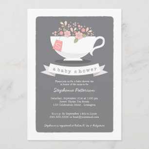 Baby Shower-inbjudan till Sweet Tekopp & Rosa Blom Inbjudningar