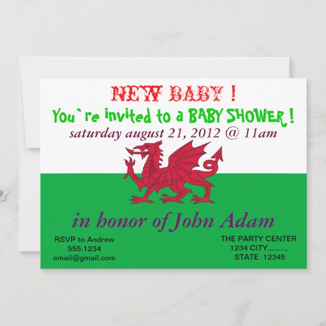 Baby Shower-inbjudan till Wales Flagga Inbjudningar (Framsida)