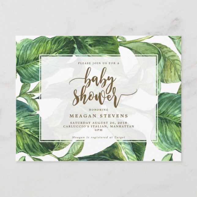 Baby Shower inbjudan tropiska palmblad Vykort (Framsida)