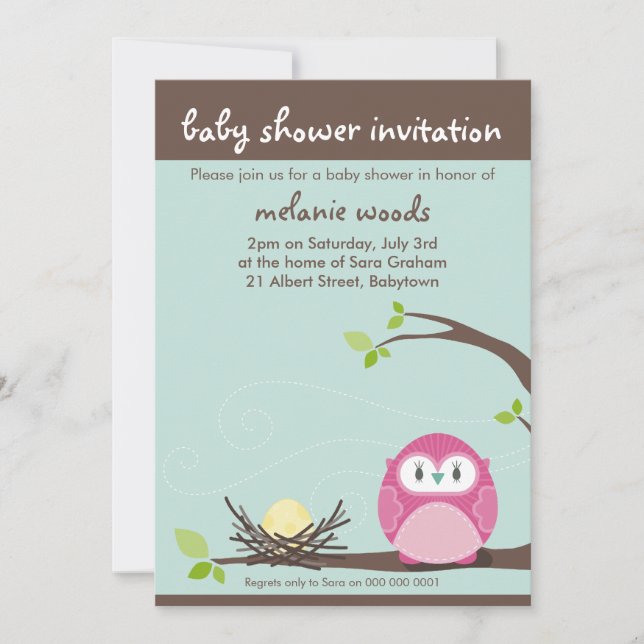BABY SHOWER INBJUDAN: uggla + nest 1P Inbjudningar (Framsida)