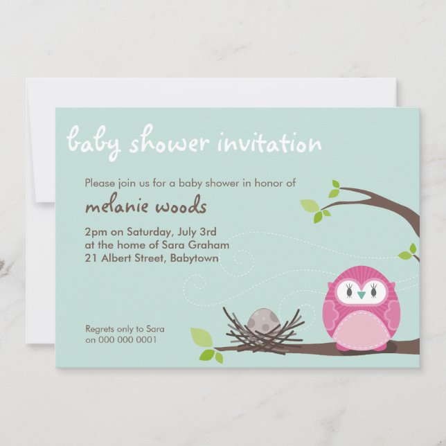 BABY SHOWER INBJUDAN: uggla + nest 2L Inbjudningar (Framsida)