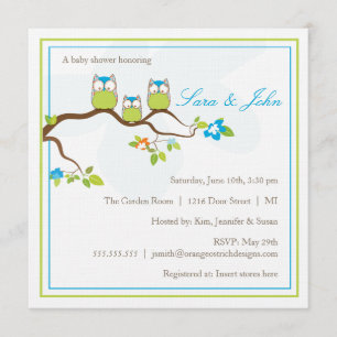 Baby Shower Inbjudan - Ugglor Familj