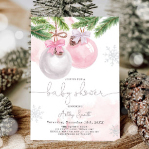 Baby Shower Inbjudan Winter Rosa Girl