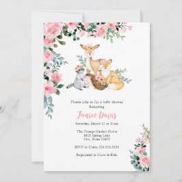 Baby Shower-inbjudan, Woodland Rosa Animals Girl G Inbjudningar