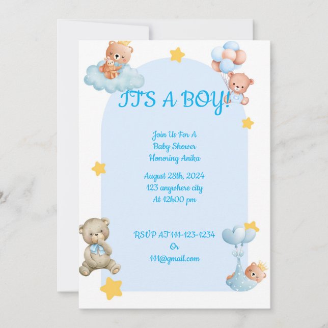 BABY SHOWER INBJUDANDE FÖR pojkar Inbjudningar (Framsida)