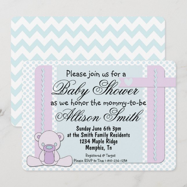 Baby Shower Inbjudningar (Fram/baksida)