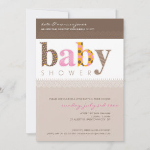 BABY SHOWER INBJUDNINGAR :: baby-mönstrade bokstäv