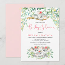 Baby Shower-inbjudningar för Girl Koala Bush Spädb