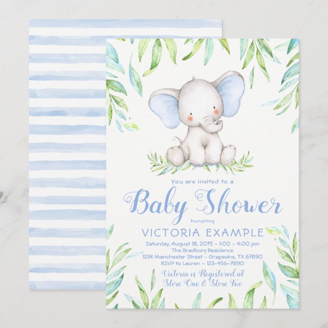 Baby Shower-inbjudningar för pojke elefant Inbjudningar (Fram/baksida)