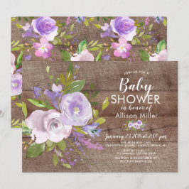 BABY Shower-inbjudningar för Rustic Lavender Blomm Inbjudningar