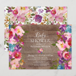 BABY Shower-inbjudningar för Rustic Lila Rosa Blom Inbjudningar