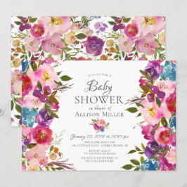 BABY Shower-inbjudningar till lila Rosa Blommigt  Inbjudningar