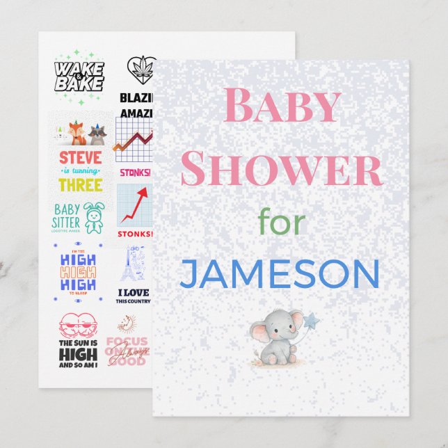Baby Shower Inbjudningskort Bilagor Affischer | De (Fram/baksida)