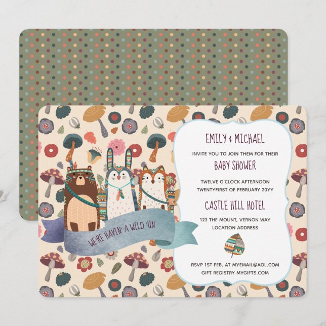 Baby Shower Inbjudningskort Cute Modern (Fram/baksida)