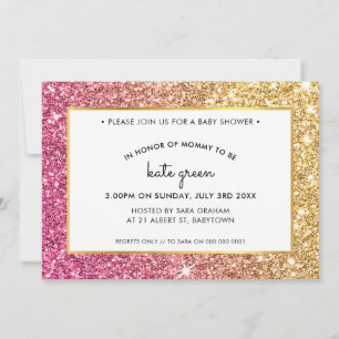 BABY SHOWER-INBJUDNINGSKORT glamorösa guld rosa gl Inbjudningar