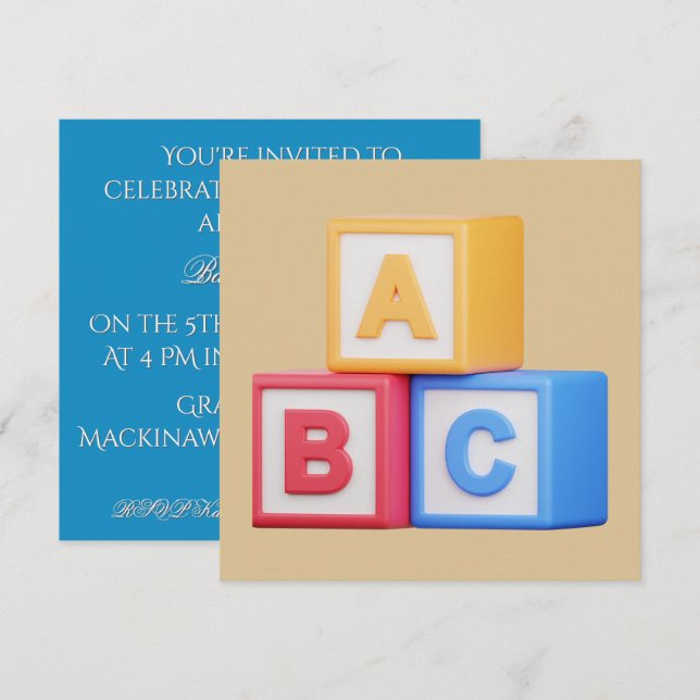 Baby Shower Invitation- Alphabet Blocks Inbjudningar (Fram/baksida)